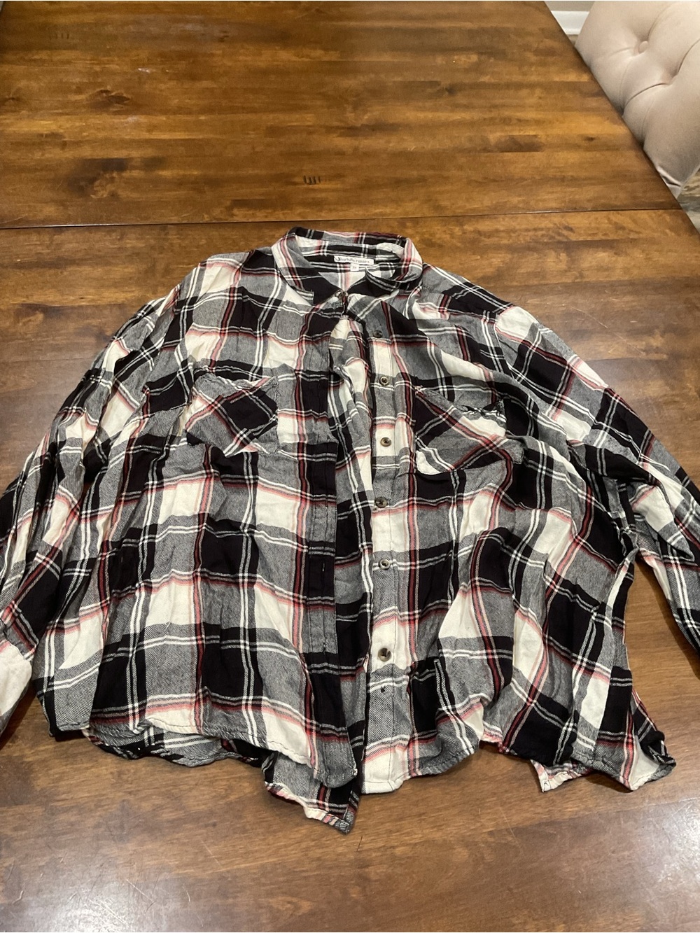Charlotte Russe Black, White & Red Plaid Button-Down Shirt